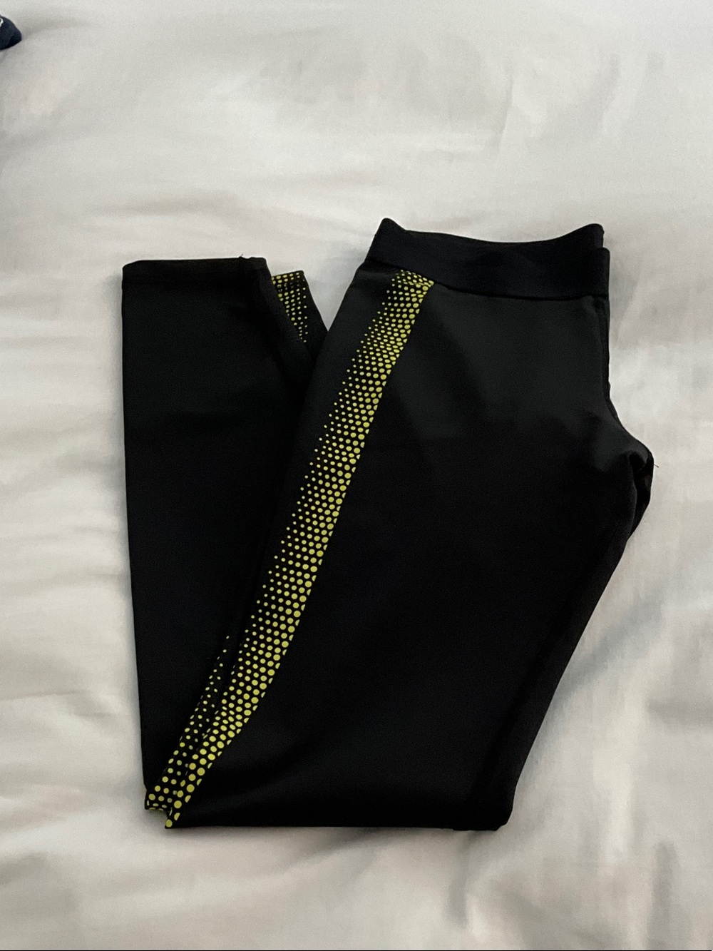 GAP Black Leggings with Neon Yellow Dot Side Stripe